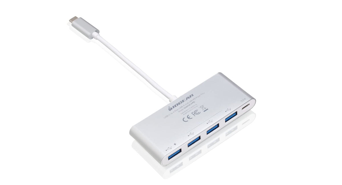 IOGEAR USB-C to 4 Port USB-A Hub - USB-C 60W Pass Through - Compatible wi/Thunderbolt 3 - Type-A Port (5Gbps) - GUH3C4PD