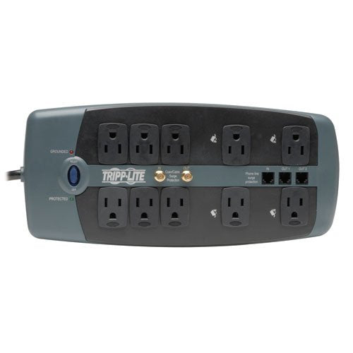 Tripp Lite TLP1008TELTV Datacom Surge Protector, 10 Outlet, Black