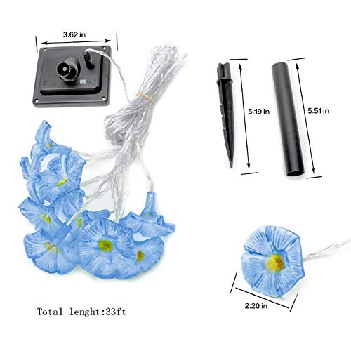 ibdone Solar LED Flower String Lights, 33FT 10 LED Waterproof Outdoor Decorative Stringed LED String Lights Morning Glory Flower