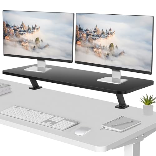 VIVO Black Clamp-on Large 40 inch Ergonomic Desk Shelf, Dual Computer Monitor and Laptop Riser Stand - Desk Organizer for 2 Screens STAND-SHELF40B
