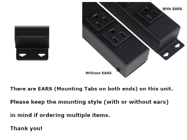 24” Hardwired Power Strip (NO Power Cord), 6 (NEMA 5-20R) Vertical Outlets (NOT Tamper Resistant), with Ears (with mounting tabs on Both Ends), 20