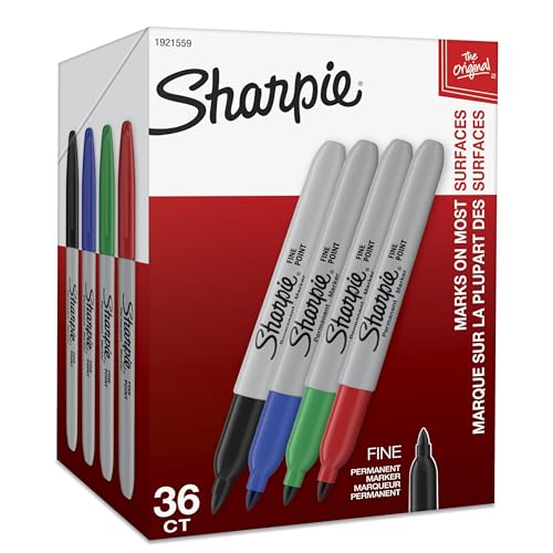 Sharpie Permanent Markers, Fine Point, Assorted Colors (Black, Red, Blue, Green), 36 Count - Bulk Office Supplies