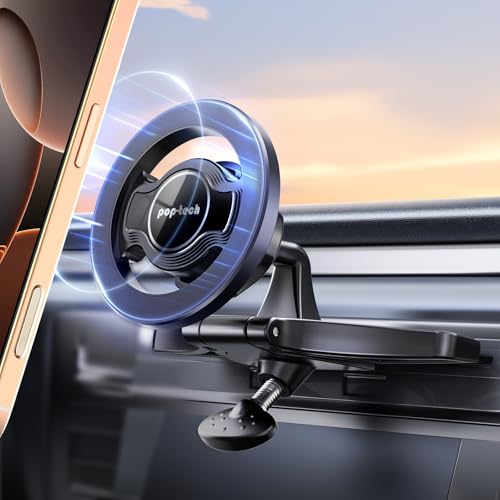 pop-tech for MagSafe CD Slot Car Phone Holder, [Built-in Steel Plate] Universal Magnetic CD Player Cell Phone Mount, Adjustable Magnet CD Cellphone