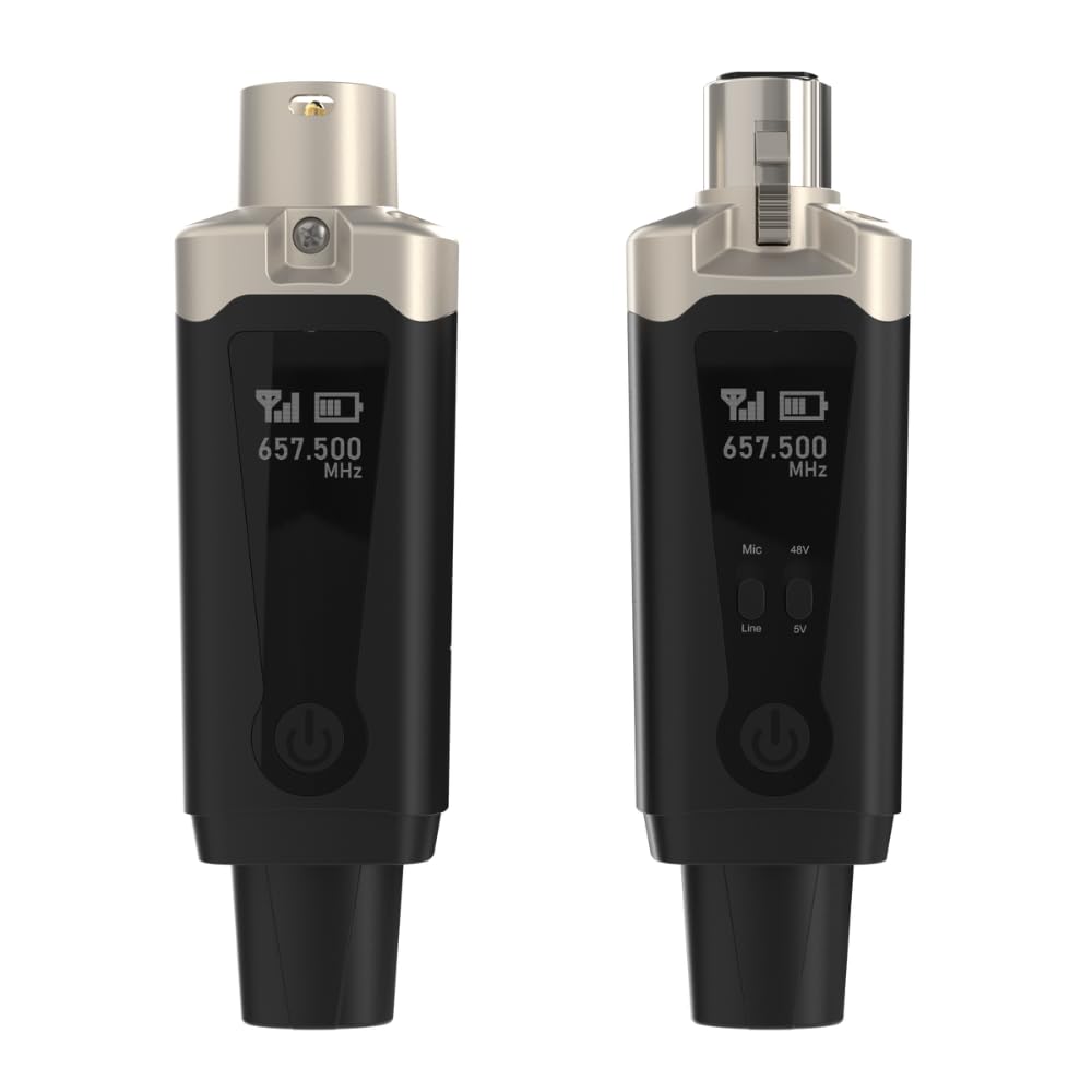 AirSync - Wireless XLR Transmitter and Receiver, UHF Wireless Microphone System for 150ft Range, Rechargeable Wireless Microphone Adapter for Dynamic