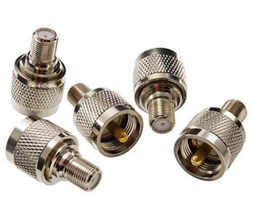 CablesOnline, 5-Pack F-Type Female Connector to UHF PL259 Male 50-ohm Coaxial Adapters, RF-U112-5