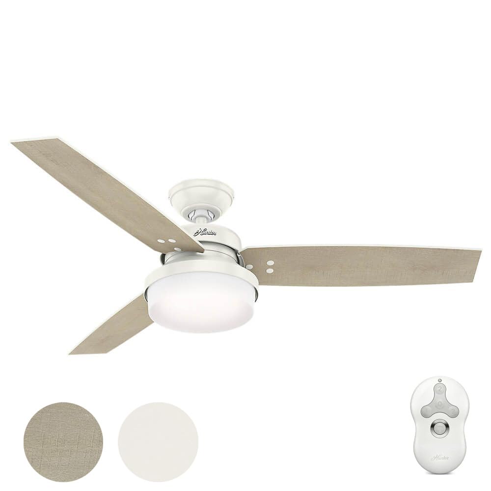 Hunter Fan 52 inch Casual Fresh White Indoor Ceiling Fan with Light Kit and Remote Control (Renewed)