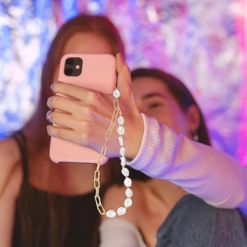 aoukoslt Elegant Metal Chain Pearl Phone Lanyard - Adjustable Wrist Strap with Secure Clasp for Hands, Stylish Beaded Phone Accessories Compatible