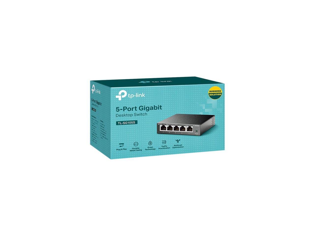 TP-Link TL-SG105S | 5 Port Gigabit Ethernet Switch | Desktop/Wall-Mount | Plug & Play | Fanless | Sturdy Metal | 3 Year Manufacturer Warranty |