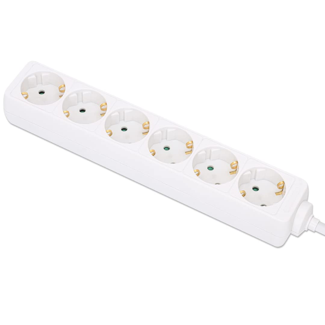 Manhattan Power Distribution Unit EU (2 pin), x6 gang/uscita, cavo da 2 m, 16 A, bianco, prolunga, PDU, ciabatta, tre anni di garanzia - Ciabatta - AC