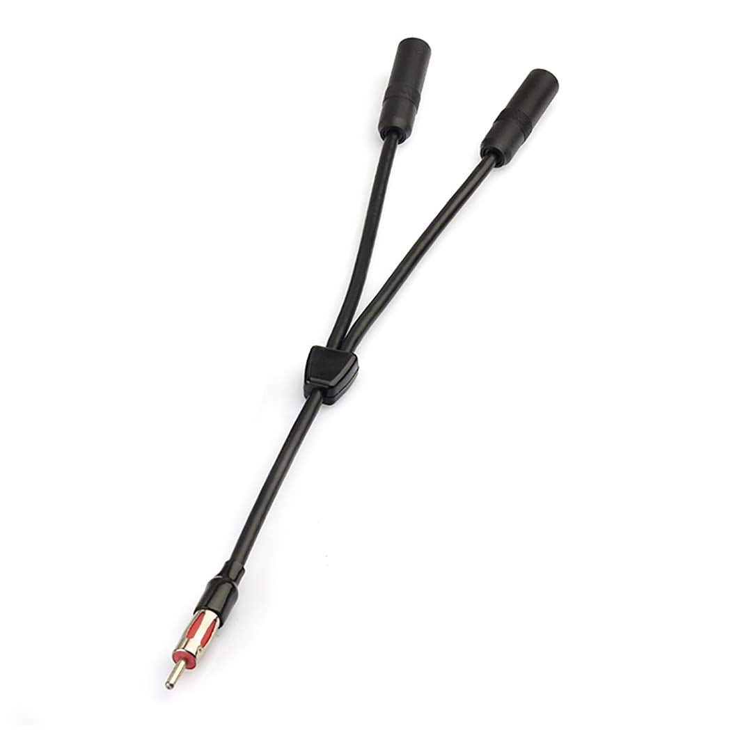 Bingfu Car FM AM Antenna Splitter Adapter Cable, DIN Male to 2 Female Connector for Vehicle Truck SUV Stereo Head Unit Receiver - DIN 1 to 2 Female