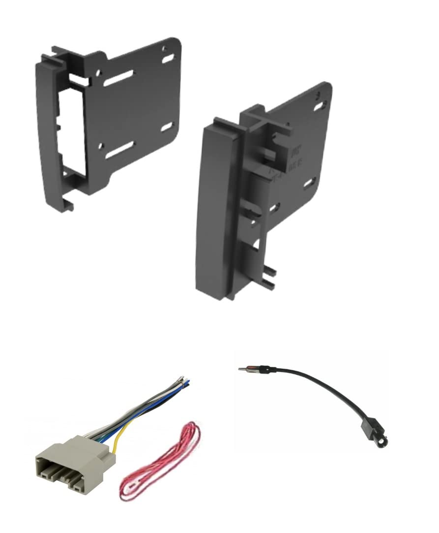 ASC Audio 1-Pack Black Double Din Radio Install Kit with Wire Harness and Antenna Adapter for Select Chrysler, Dodge, Jeep, Mitsubishi, Volkswagen