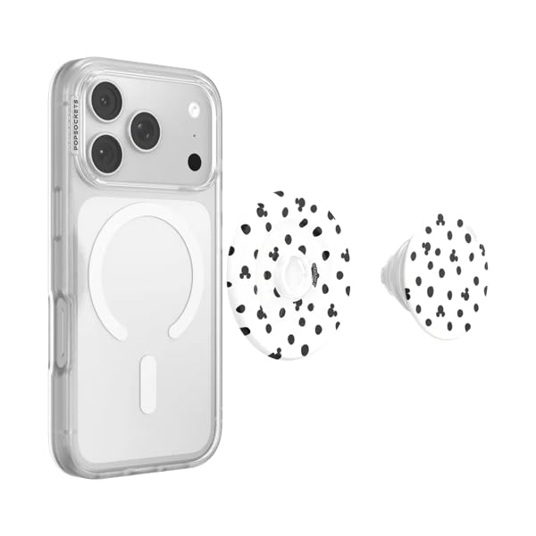 PopSockets Phone Grip for MagSafe, Magnetic Holder, Phone Stand, Disney - Mickey Polka Dot White