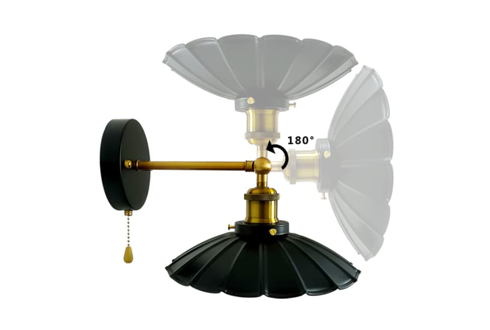 VinTopsh Industrial Black Wall Sconce Light, Vintage 1-Light Switch Farmhouse Wall Lamp, Pull Chain Wall Sconce Lighting for Bedroom Bathroom Kitchen