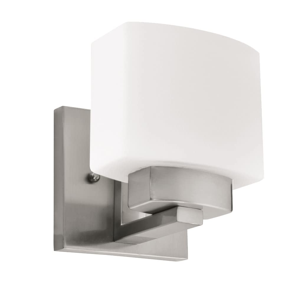 Design House Dove Creek Wall Light Sconce, Satin Nickel Finish, Frosted Glass, Dimmable, for Hallway, Bathroom, Foyer, Bedroom - Design House, 577981