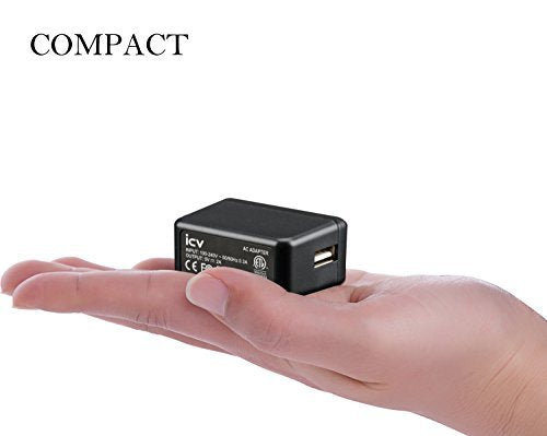 icv USB Wall Charger - 5V 2A AC Power Adapter with US Plug for Phone, Tablet and Other Related USB Powered Devices Small and Lightweight - Designed