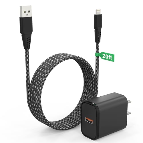 iPhone Charger Cord 20 FT [Apple MFi Certified] iPhone Charger Long Cable with QC 18W Wall Charger Plug, Braided iPhone Cord Fast Charging USB…