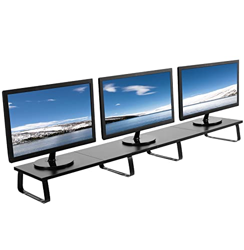 VIVO 55 inch Extra Long Monitor Stand, Wood & Steel Desktop Riser, Multi Screen, TV, Keyboard, Laptop, Ergonomic Desk and Tabletop Organizer, Black