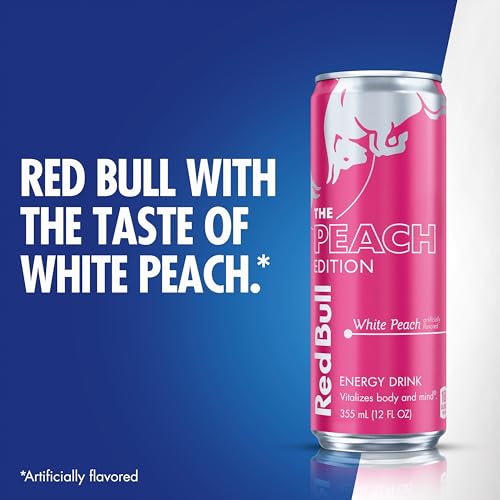 Red Bull Peach Edition Energy Drink, with 114mg Caffeine plus Taurine & B Vitamins, 12 Fl Oz, 4 Pack