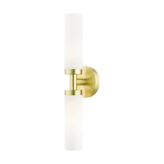 Livex Lighting Aero Steel 2 Light Wall Sconce for home decor, 1 Satin Brass Finish light fixture, perfect for bathroom, bedroom or living room decor