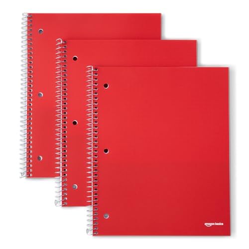 Amazon Basics 4x4 Graph Ruled Spiral Notebook, Poly Cover, 100 Sheets, 9" x 11", Coral, 3 pack