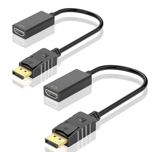 HOYAWU 2-Pack Display Port to HDMI Adapter, 4K UniDirectional DP to HDMI (Male to Female), HDMI Converter Compatible with Dell, HP, Lenovo, AMD