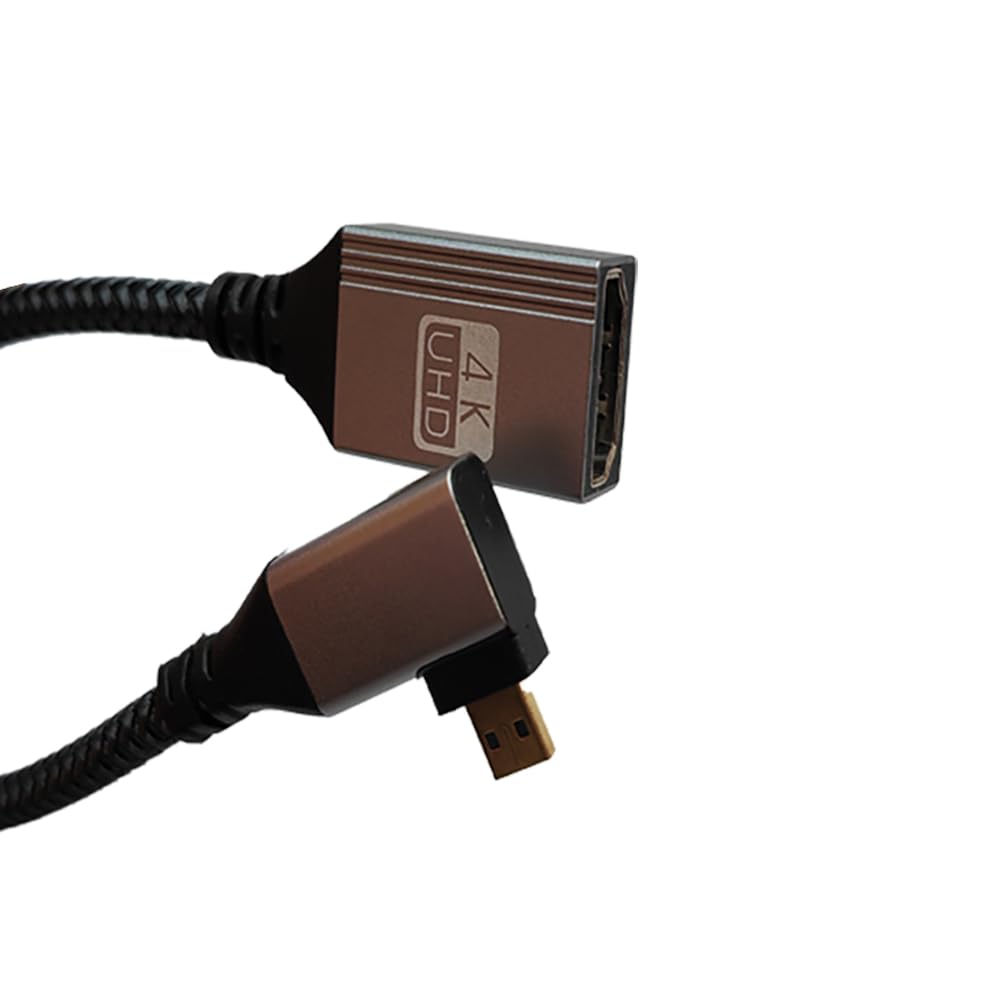 Seadream 4k Angled Micro HDMI to HDMI Adapter Cable 2Pack Nylon Braided 90°Degree Right Angled Micro HDMI Male to HDMI Female Cable 4K@60Hz HDR 3D