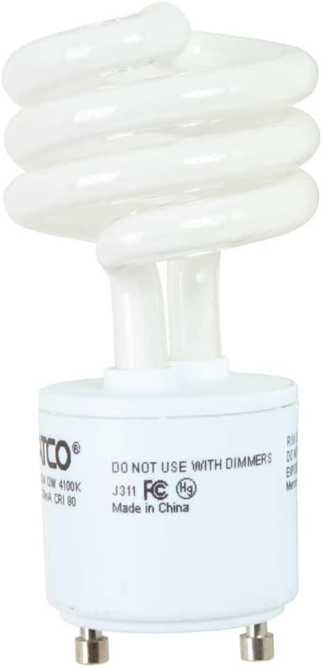 Satco S8208 13 Watt (60 Watt) 880 Lumens Mini Spiral CFL Bright White 4100K GU24 Base Light Bulb