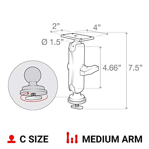 RAM Mounts Track Ball Marine Electronics Mount with B Size 1" Ball, Adjustable Track Mount for Fish Finders & GPS, 2" x 4" Plate RAM-202-24-354-TRA1U
