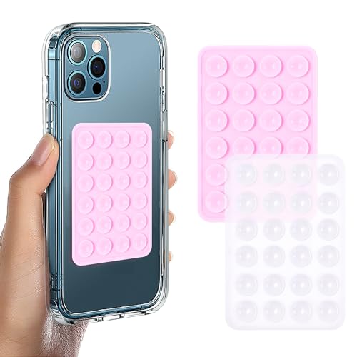 Suction Phone Case Mount, 2Pcs Silicone Phone Suction Grip Compatible with iPhone and Android Cases, Anti-Slip Hands-Free Mobile Accessory Holder