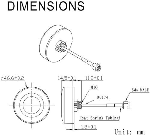 CompuPort permanent mount Puck Antenna Omni-Directional with Dual Diversity SMA Male connectors with 15' Cables for 5G 4G, 3G LTE HSPA Wireless