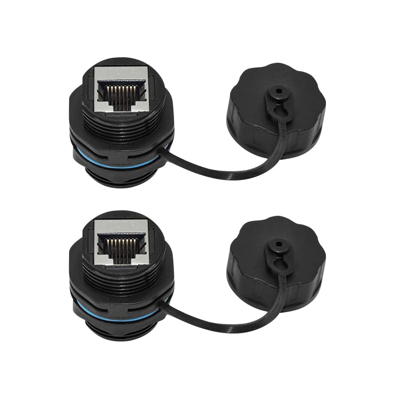 RJ45 Panel Mount Waterproof Connector IP68 Cable Connector, Female to Female, with Shielding Cable Coupler-CAT6-YMP23-Blue-2 PCS