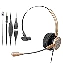 Telephone Headset with RJ9 for Cisco Phone Call Center Headset with Noise Cancelling Microphone with Extra 3.5mm Connector for Mobiles