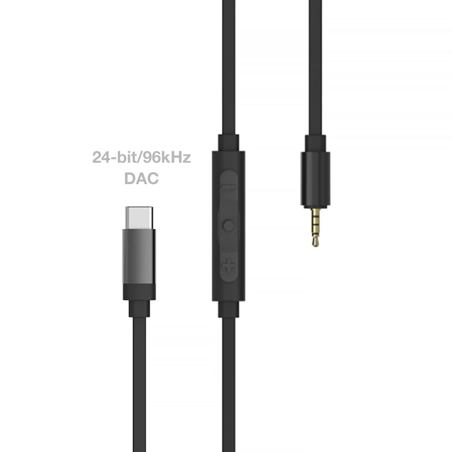 Koss Utility Cord USB-C Cable, Works Utility Series System, in-Line Microphone and Remote, Built-in 24-bit/96kHz DAC, Black
