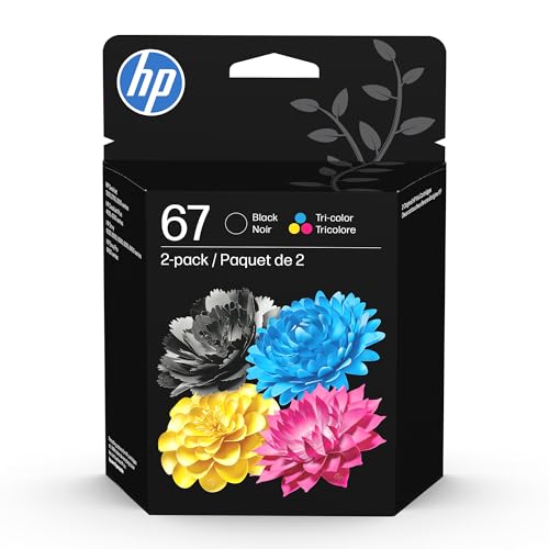 HP 67 Black/Tri-Color Ink Cartridges (2-Pack) | Works with DeskJet 1255, 2700, 4100, Envy 6000, 6400 | Instant Ink Eligible | 3YP29AN | Packaging May