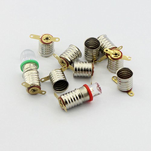 GutReise 10pcs E10 Screw Flood Led Lamps +10pcs E10 Base,3V Warm White Led Bulb Light (3V, Warm White)