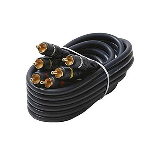 25' FT 3 RCA Composite Cable Male to Male Gold Python Home Theater Audio Video Composite Video Cable Gold Plate Connectors Blue HD Video Shielded Home