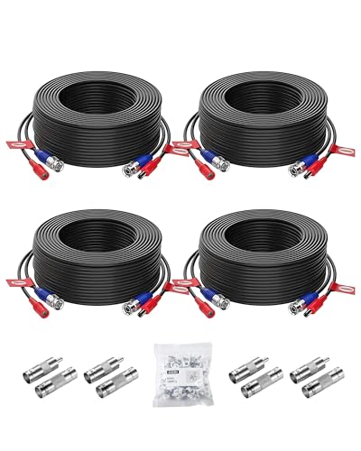 ZOSI 4-Pack 100ft (30m) BNC Video Power Cables, All-in-One Pre-Made Extension Wire for CCTV Security Camera Surveillance DVR Systems, Includes 4 BNC