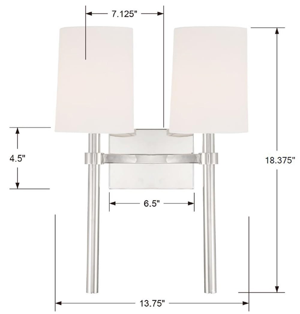 Crystorama Bromley 2 Light Polished Nickel Sconce