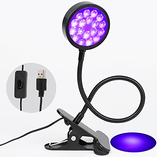 UV LED Black Light Clamp Light with USB, Upgraded 5W 395nm Portable Gooseneck Lamp with Clip for Gel Nail, Pet Urine Detection, UV Glue Curing