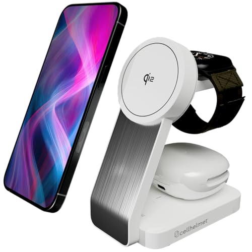 Foldable Magnetic Mag-Safe Wireless Charging Station, cellhelmet Qi2 3 in 1 Fast Wireless Charging Stand Compatible with iPhone 15,14,13,12, iWatch