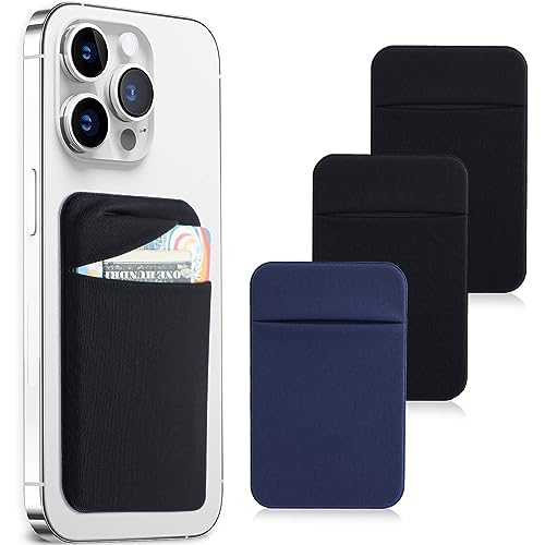 3Pack Cell Phone Card Holder Pocket for Back of Phone,Stretchy Stick on Wallet Credit Card ID Case Pouch Sleeve Self Adhesive Sticker with Flap