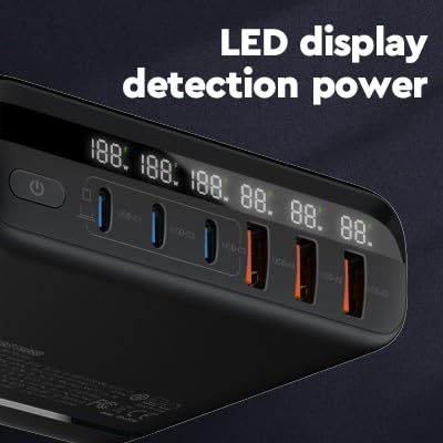 GaN 140W USB C Charger Block 6 Port Multi USB Charging Station Hub Power Digital Display 100W Laptop Charger Type c Universal Travel Adapter EU/UK/US