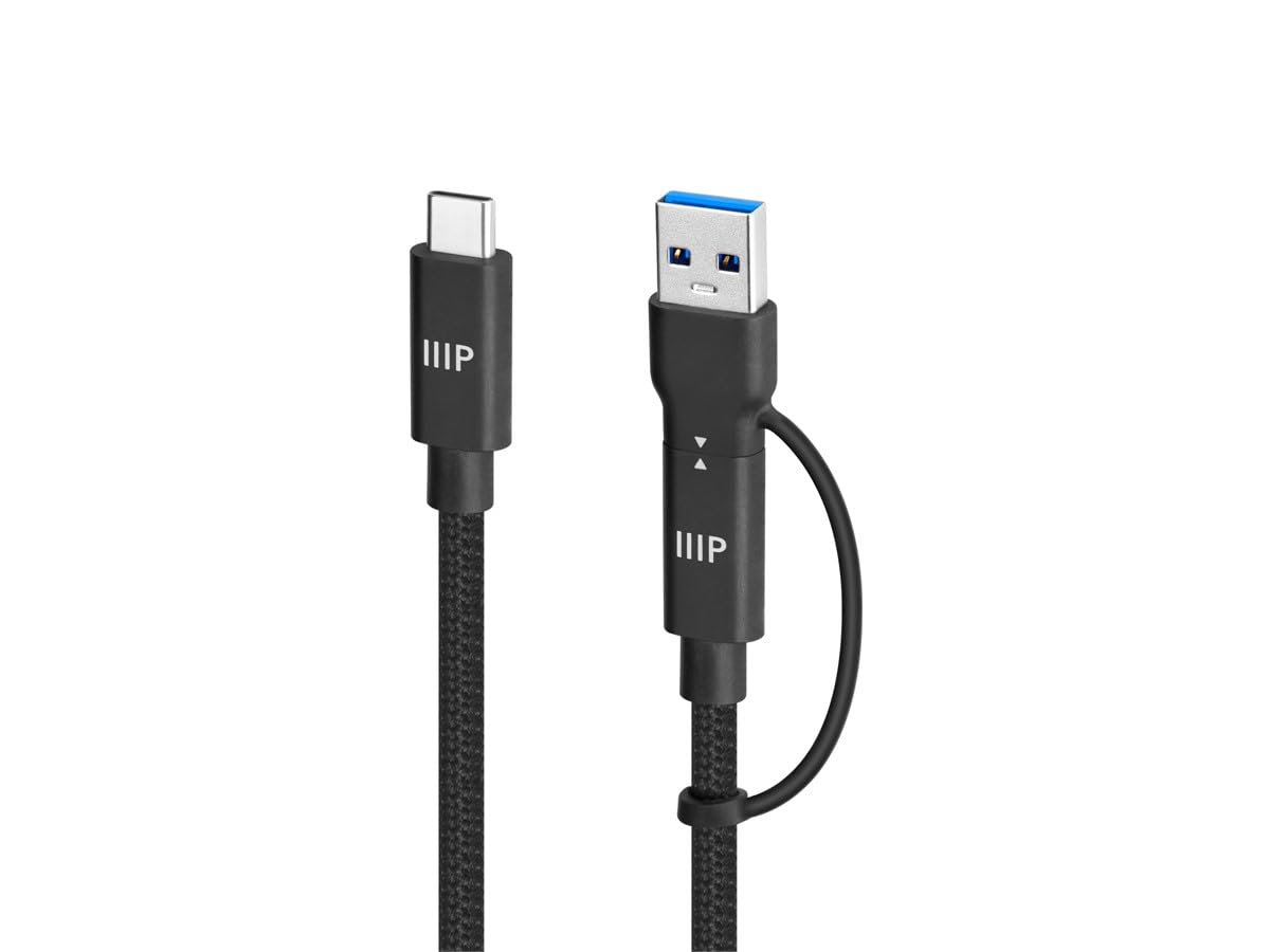 Monoprice USB4 20Gbps 2-in-1 Cable - 240W EPR 4K60Hz Braided Ultra High-Speed 6ft Black