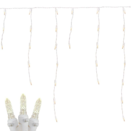 Novelty Lights LED Icicle Lights Warm White, 15 Feet 150 LED M5 Bulbs on 30 Drops with 6 Inch Spacing, 12-32" Drops, Commercial Grade White Wire
