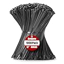 Armpow 12 Inch Zip Ties Black 1000 PCS, 60 Lbs- Heavy Duty Tensile Strength, Nylon PA66 UV Resistant Cable Ties for Indoor and Outdoor Use - Ideal