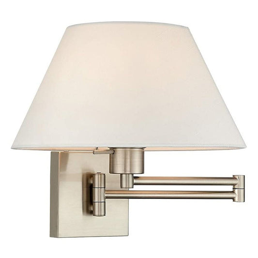 Livex Lighting 40039-91 25" One Light Swing Arm Wall Mount, Brushed Nickel Finish with Off-White Fabric Shade