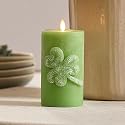 Luminara Lucky Green Shamrock Pillar Candle - Flickering Real-Flame Technology - Flameless LED - Remote Ready - St. Patrick's Day - 3.4" x 6.5"