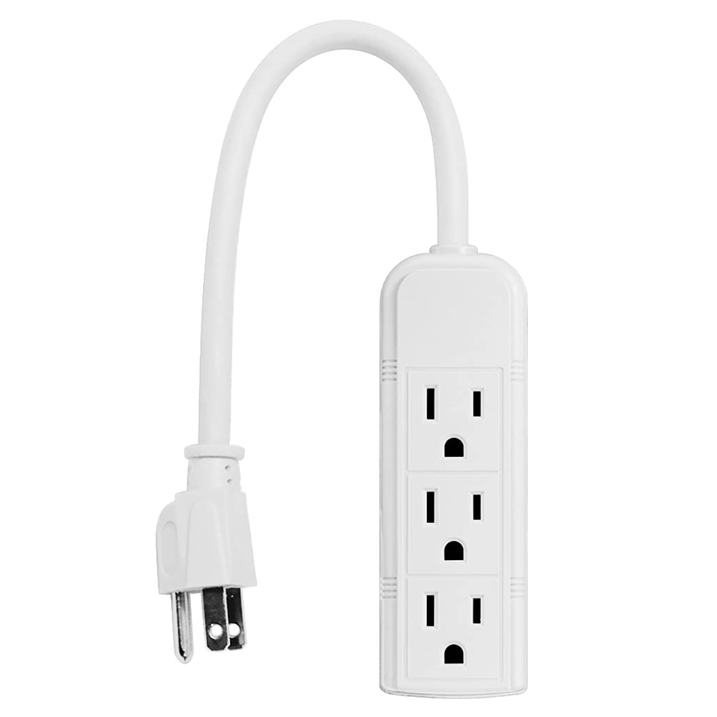Uninex PS28E WTv2 Compact Grounded 3-Outlet Power Strip ETL Listed, 1-Foot, White, 5-Pack