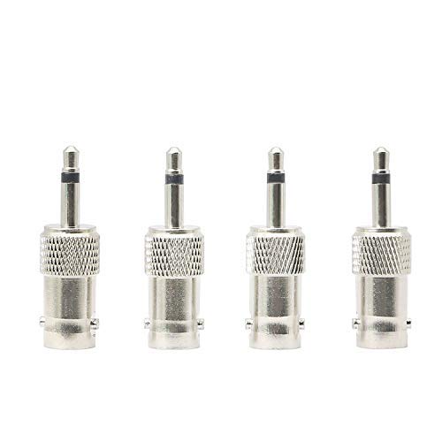 XMSJSIY 3.5mm Mono to BNC Adapter, BNC Female Jack to 1/8" TS Male Plug Nickel-Pated Bidirection Connector for CCTV DVR Camera and More (4 Pack)