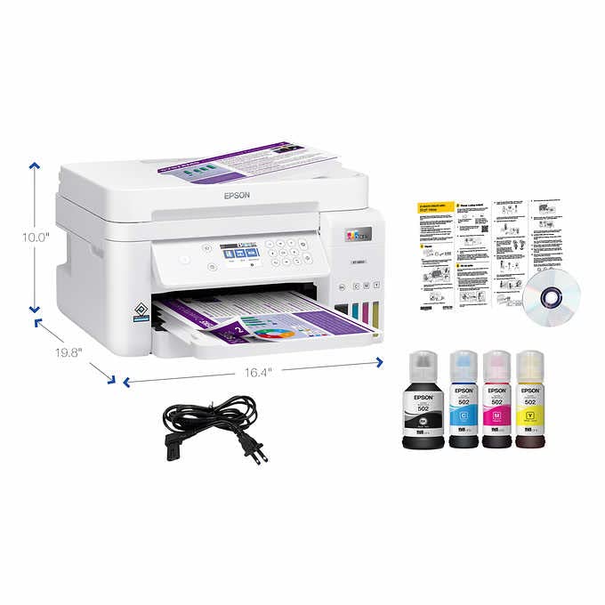 Epson EcoTank Wireless Color All-in-One Cartridge-Free ET-3850 Supertank Inkjet Printer for Home Office, Scanner, Copier, ADF and Ethernet, Mobile